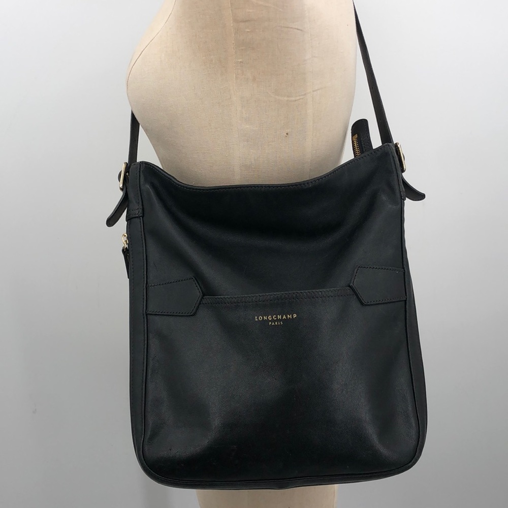 Longchamp 2.0 Hobo Paris Leather Shoulder Bag Black
